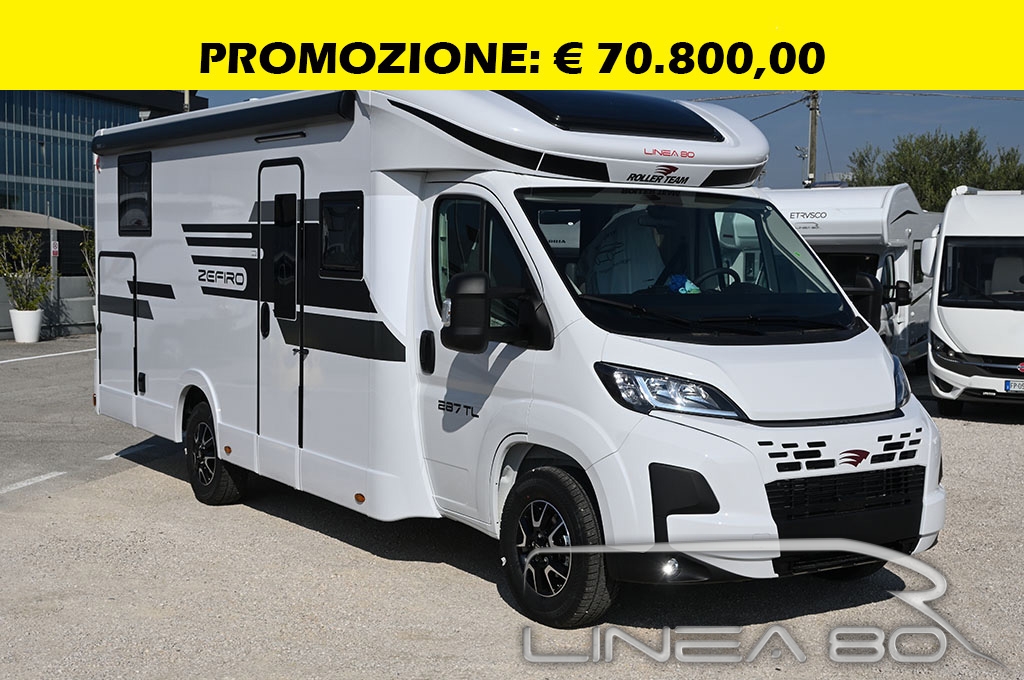 Vendita camper nuovo Roller Team Zefiro 287 TL, disponibile presso Linea80, concessionario di Camper e caravan che lavora nelle province di Venezia, Padova, Treviso, Verona, Rovigo, Vicenza, Belluno, Trieste, Udine, Ferrara o Pordenone